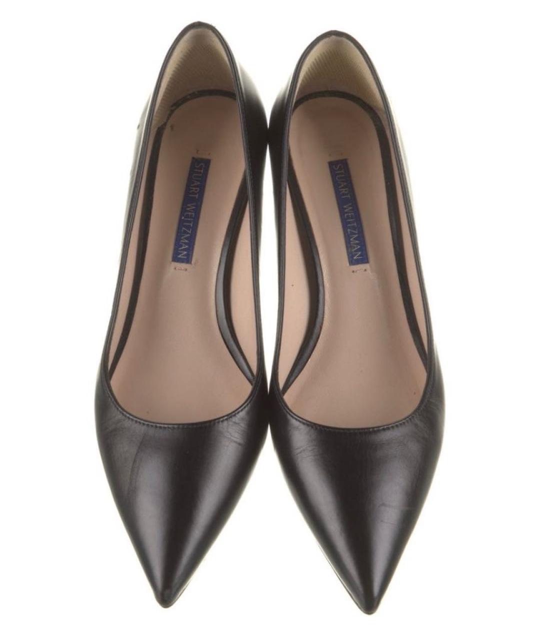 STUART WEITZMAN Черные кожаные лодочки на низком каблуке, фото 2