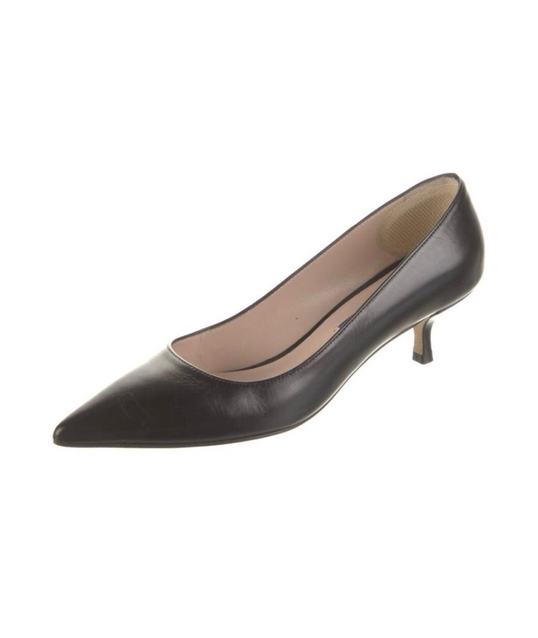 STUART WEITZMAN Черные кожаные лодочки на низком каблуке, фото 6