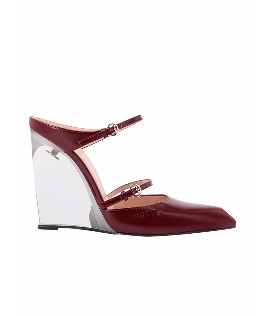 GUCCI Бордовые кожаные мюли, фото 1
