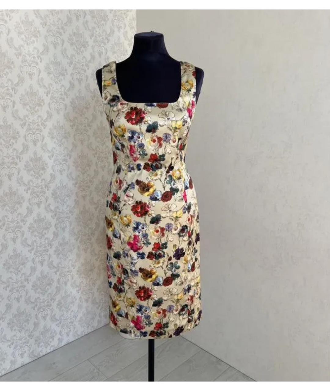 DOLCE&GABBANA Бежевое шелковое коктейльное платье, фото 5