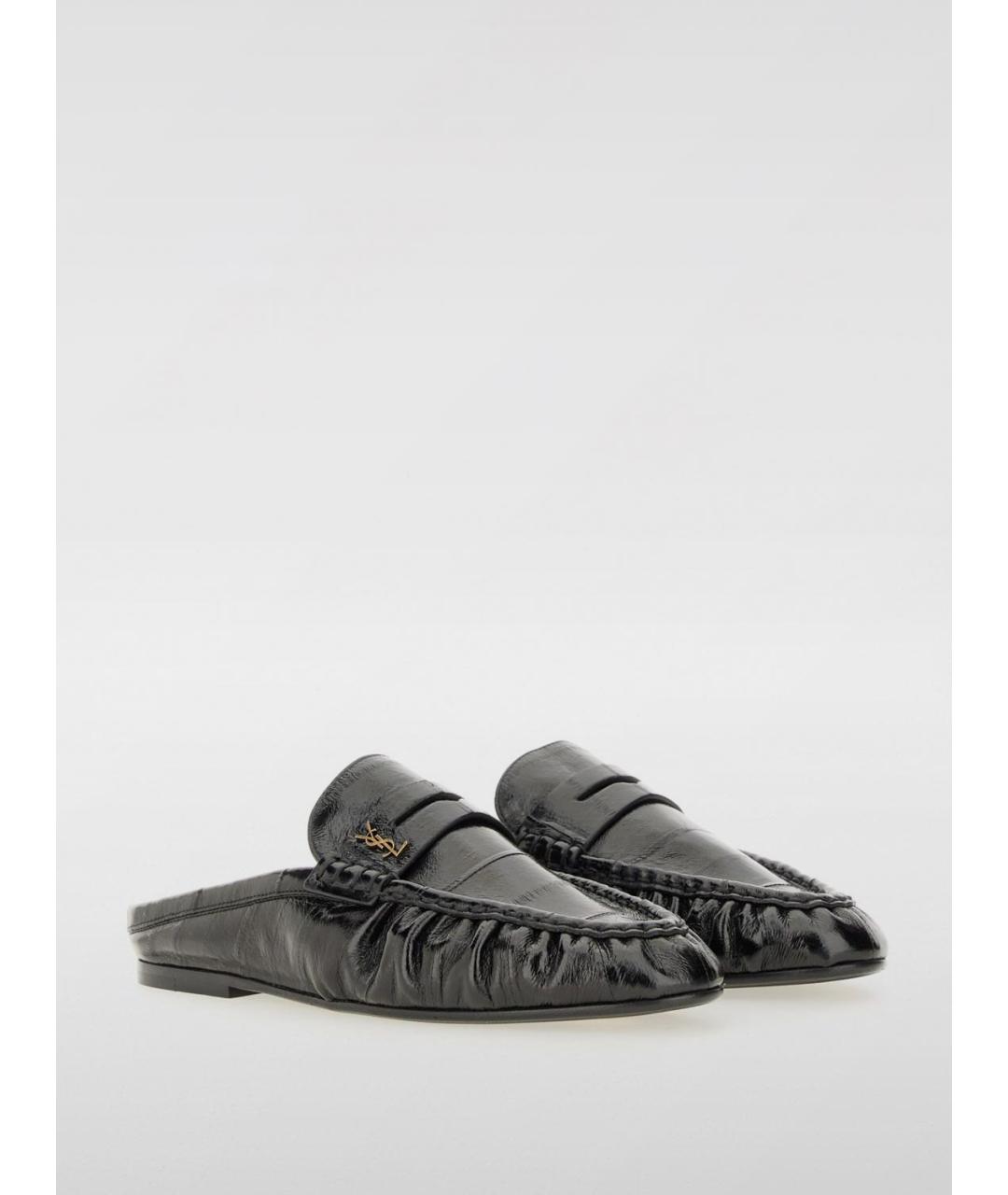SAINT LAURENT Черные кожаные мюли, фото 2