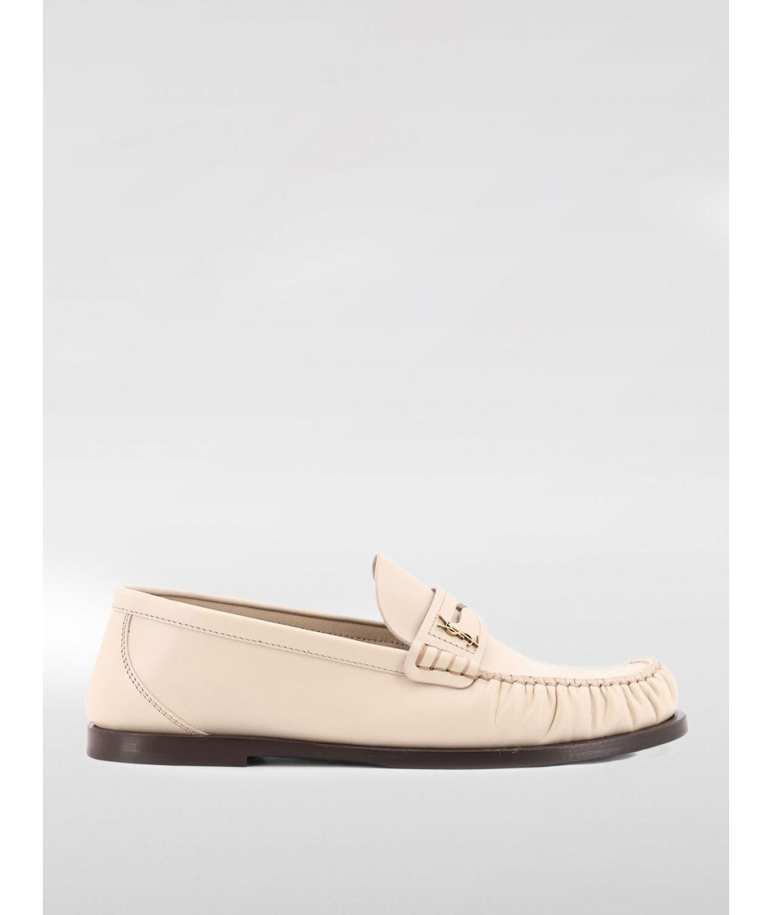 SAINT LAURENT Бежевые кожаные лоферы, фото 4