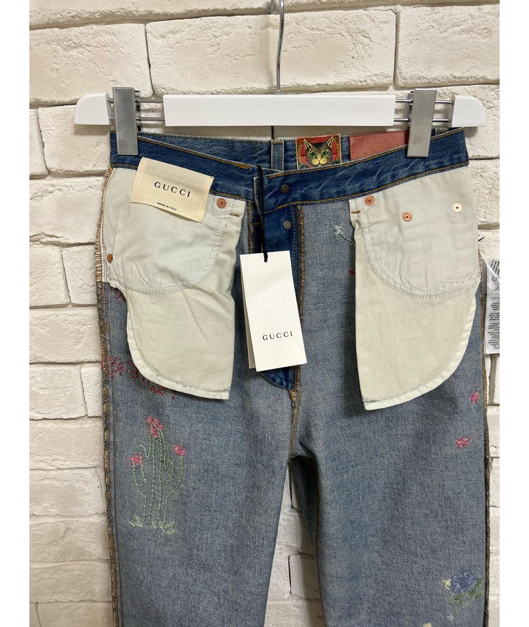 GUCCI Синие хлопко-эластановые прямые джинсы, фото 3
