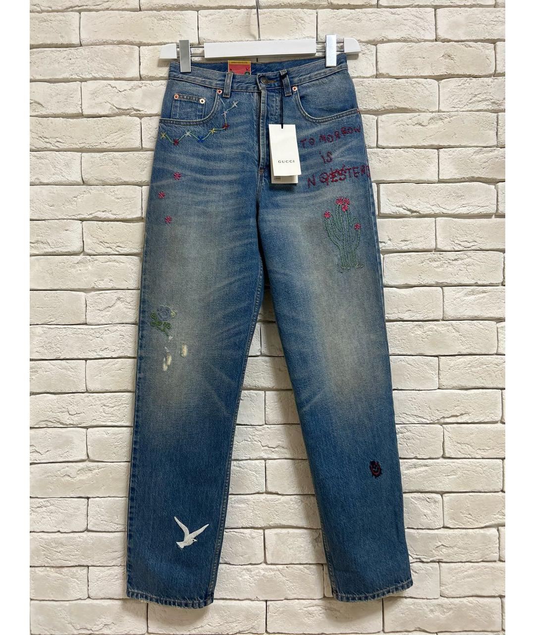 GUCCI Синие хлопко-эластановые прямые джинсы, фото 9