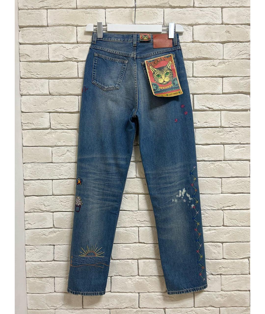 GUCCI Синие хлопко-эластановые прямые джинсы, фото 2