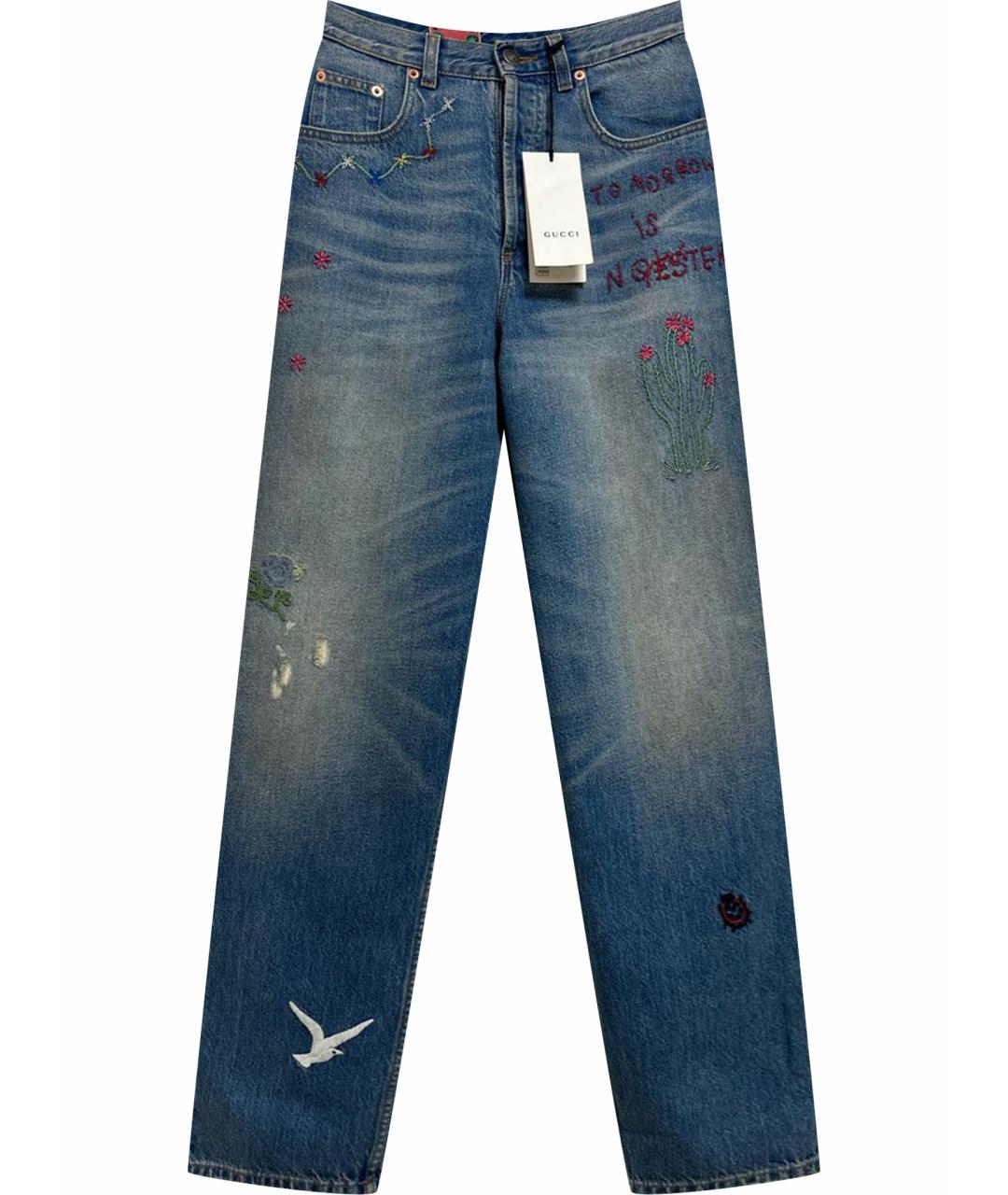 GUCCI Синие хлопко-эластановые прямые джинсы, фото 1