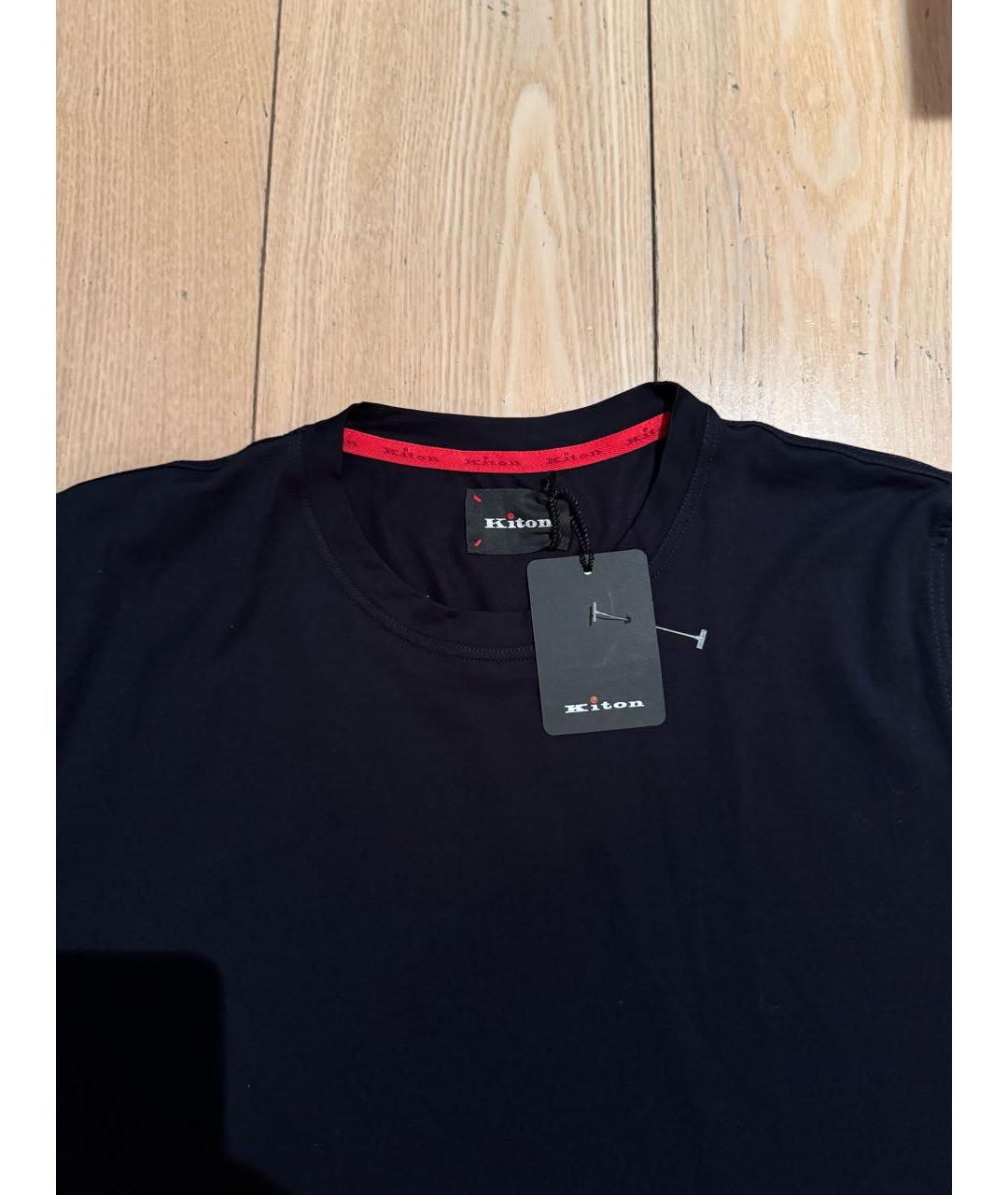 KITON Темно-синяя хлопковая футболка, фото 4