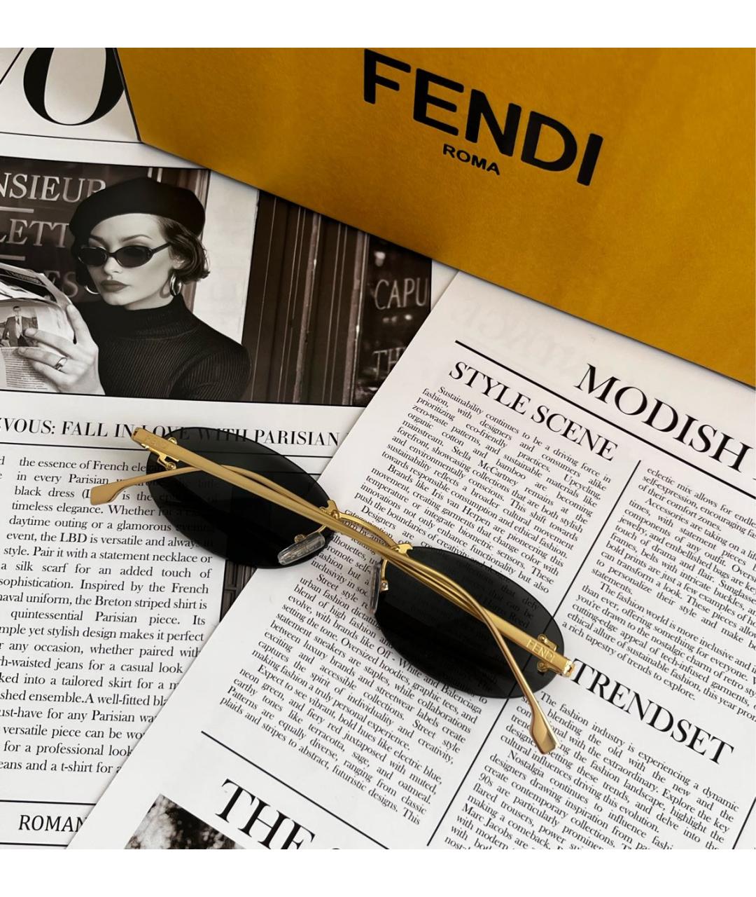 FENDI Черные металлические солнцезащитные очки, фото 3