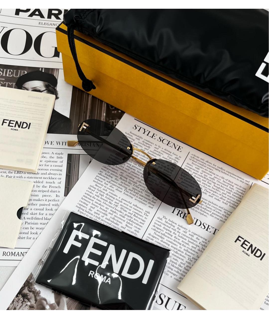 FENDI Черные металлические солнцезащитные очки, фото 7