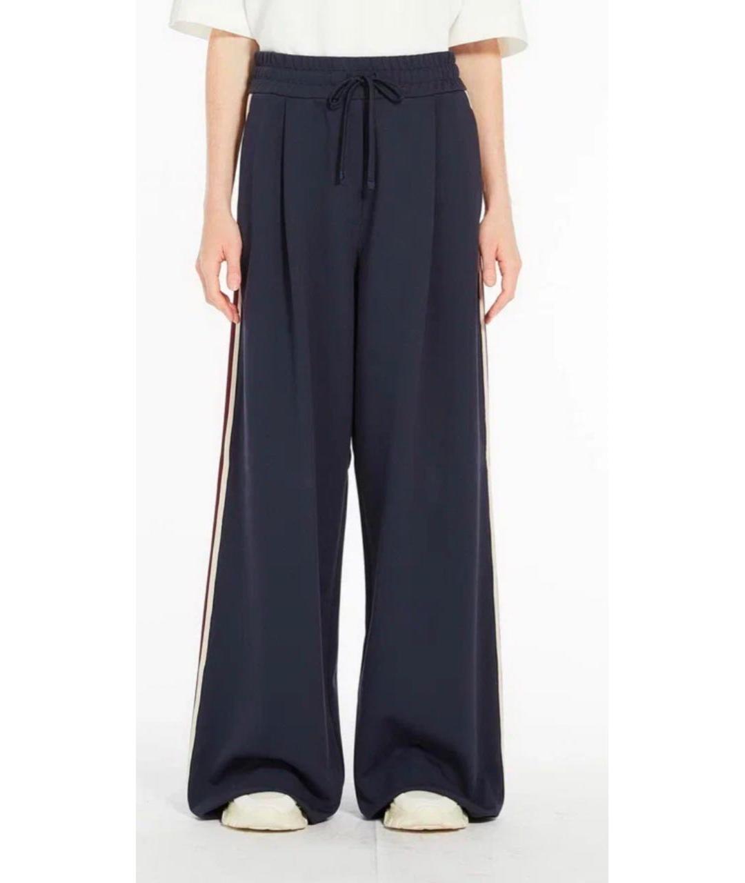 WEEKEND MAX MARA Темно-синие хлопковые брюки широкие, фото 3