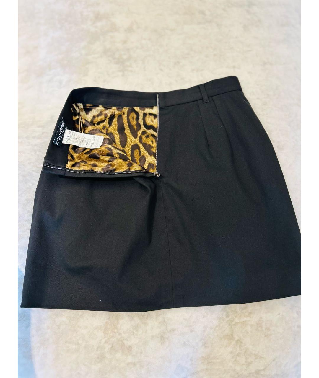 DOLCE&GABBANA Черная хлопко-эластановая юбка мини, фото 3