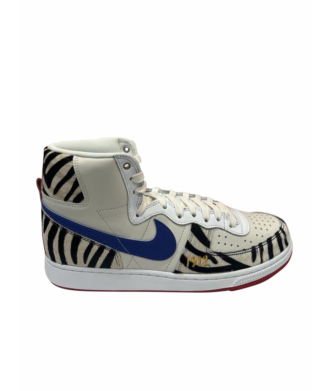 NIKE Бежевые кожаные высокие кроссовки / кеды, фото 1