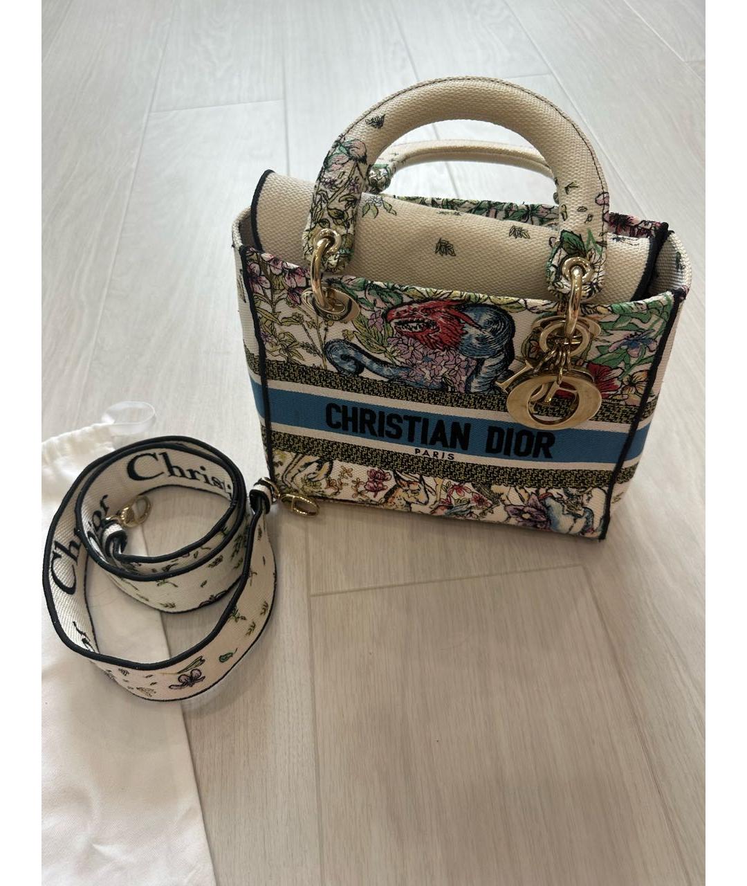 CHRISTIAN DIOR Белая тканевая сумка с короткими ручками, фото 2