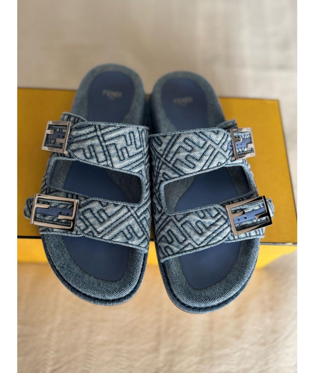 FENDI Синие текстильные сандалии, фото 2