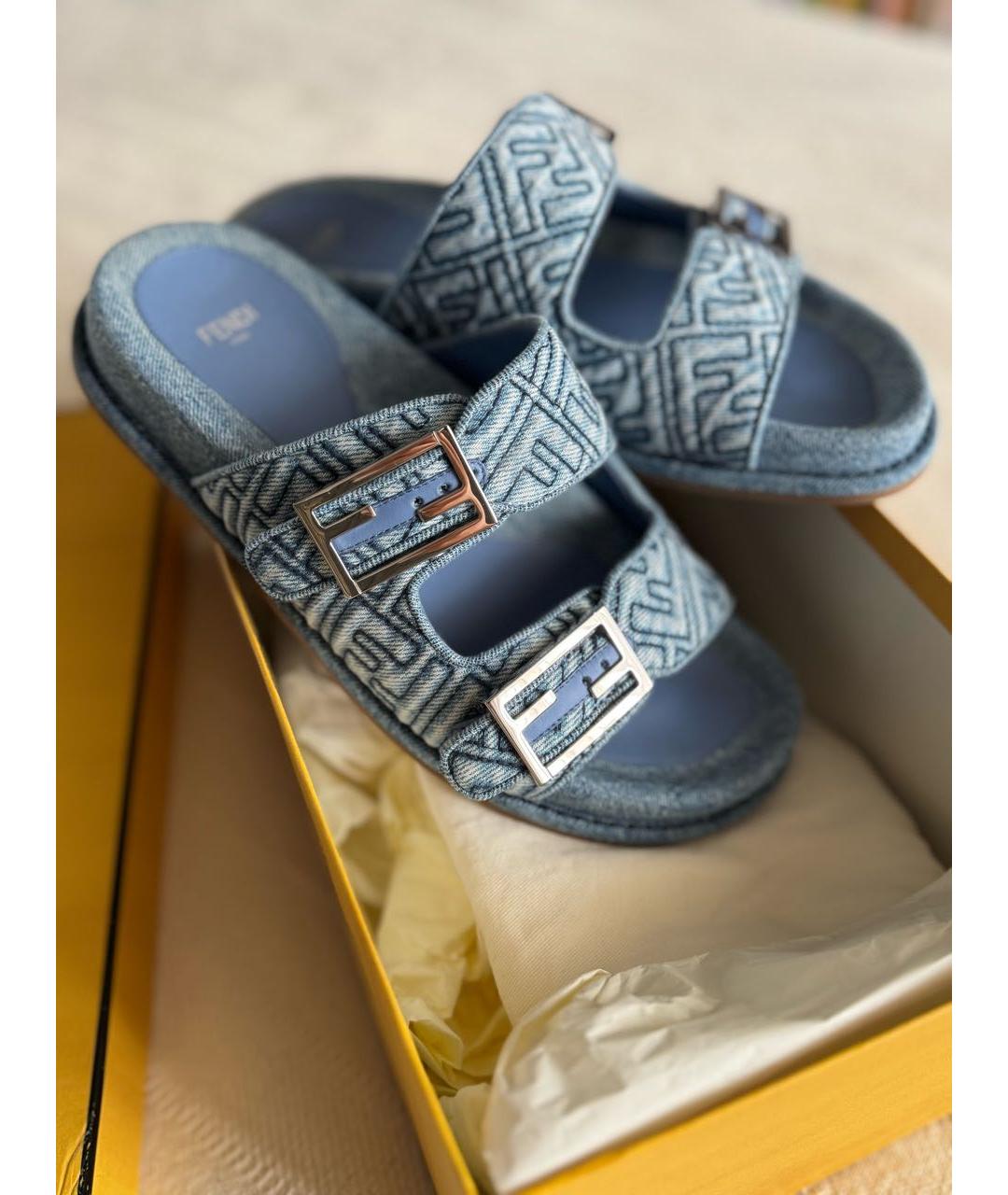 FENDI Синие текстильные сандалии, фото 6