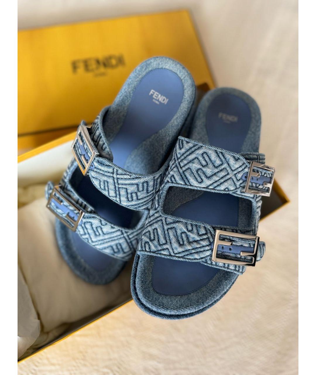 FENDI Синие текстильные сандалии, фото 5