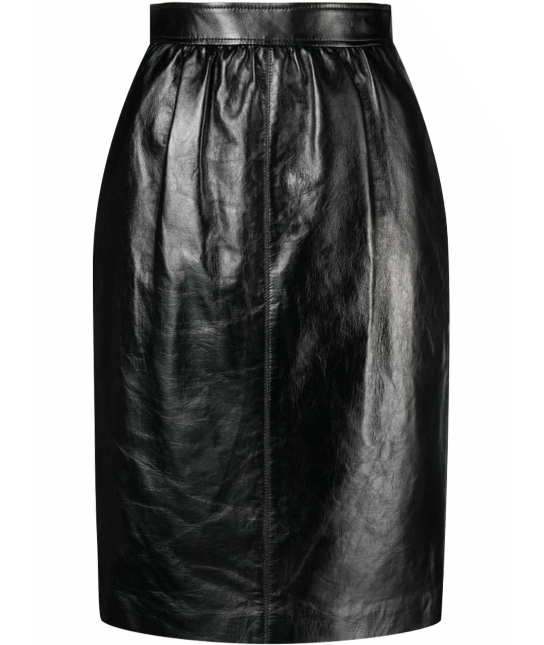 SAINT LAURENT Черная кожаная юбка миди, фото 1