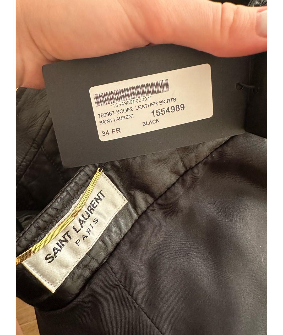 SAINT LAURENT Черная кожаная юбка миди, фото 5