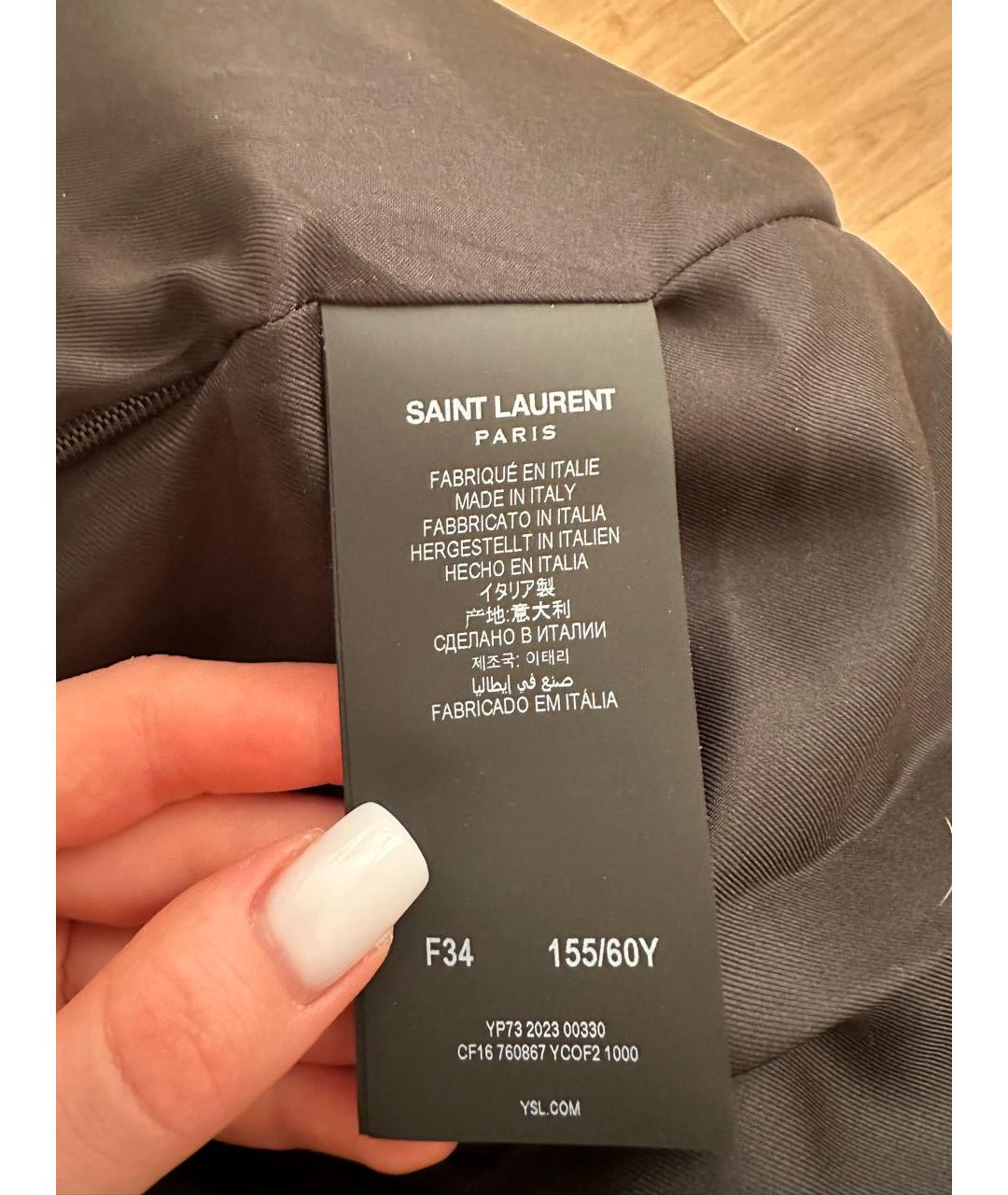 SAINT LAURENT Черная кожаная юбка миди, фото 4