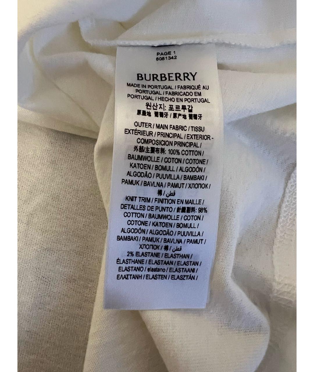 BURBERRY Белая хлопковая футболка, фото 5
