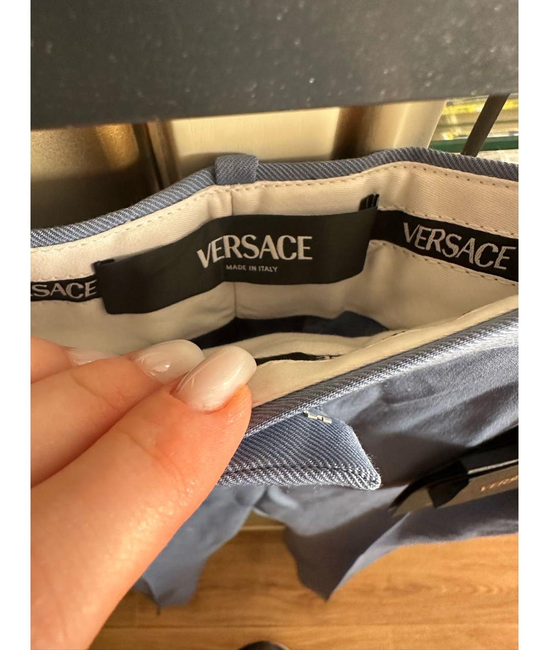 VERSACE Синие шерстяные брюки узкие, фото 5