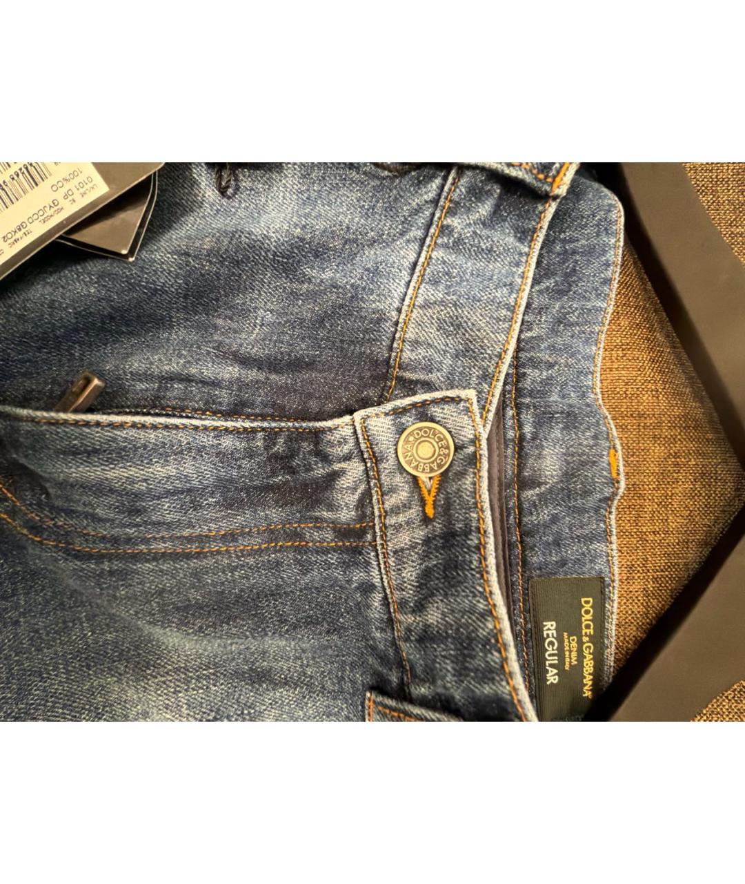 DOLCE&GABBANA Темно-синие хлопковые прямые джинсы, фото 5