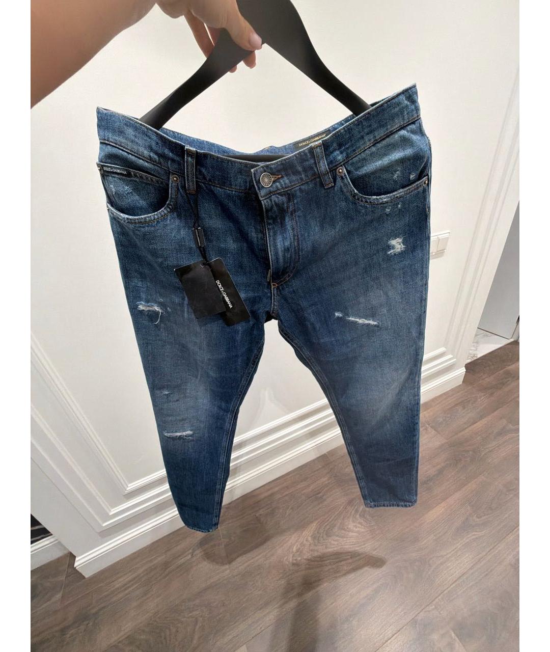 DOLCE&GABBANA Темно-синие хлопковые прямые джинсы, фото 6