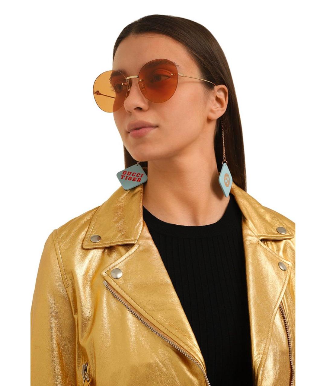 GUCCI Оранжевое металлические солнцезащитные очки, фото 8