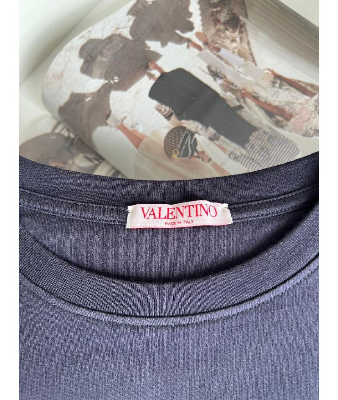 VALENTINO Темно-синяя хлопковая футболка, фото 4
