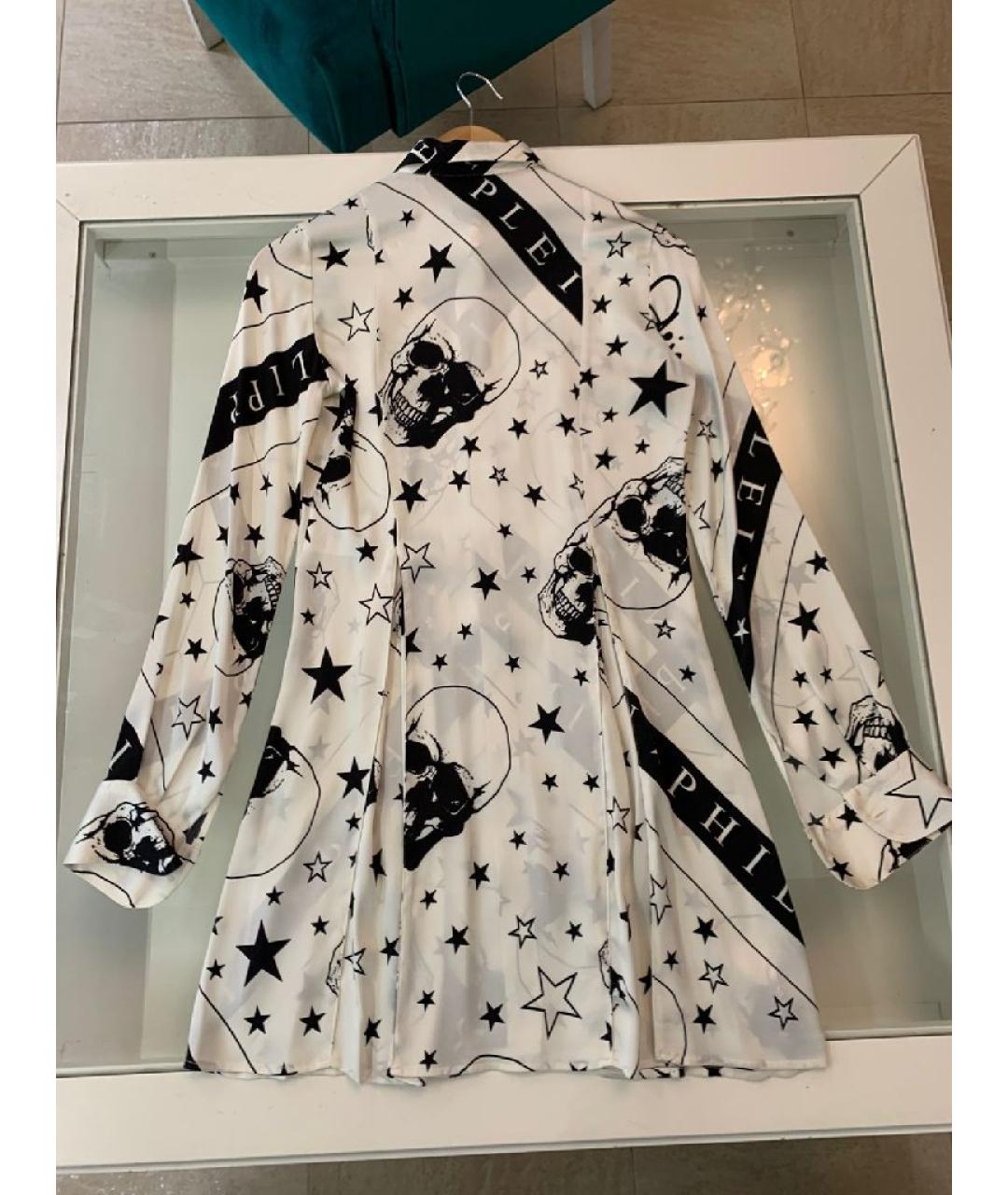PHILIPP PLEIN Белое шелковое повседневное платье, фото 3