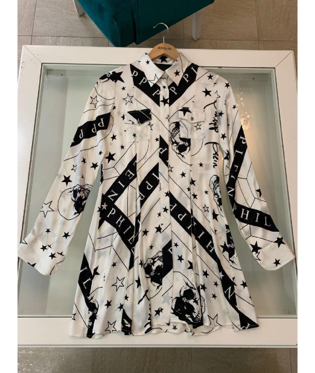 PHILIPP PLEIN Белое шелковое повседневное платье, фото 2