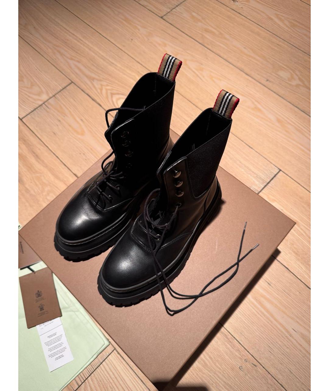 BURBERRY Черные кожаные ботинки, фото 3
