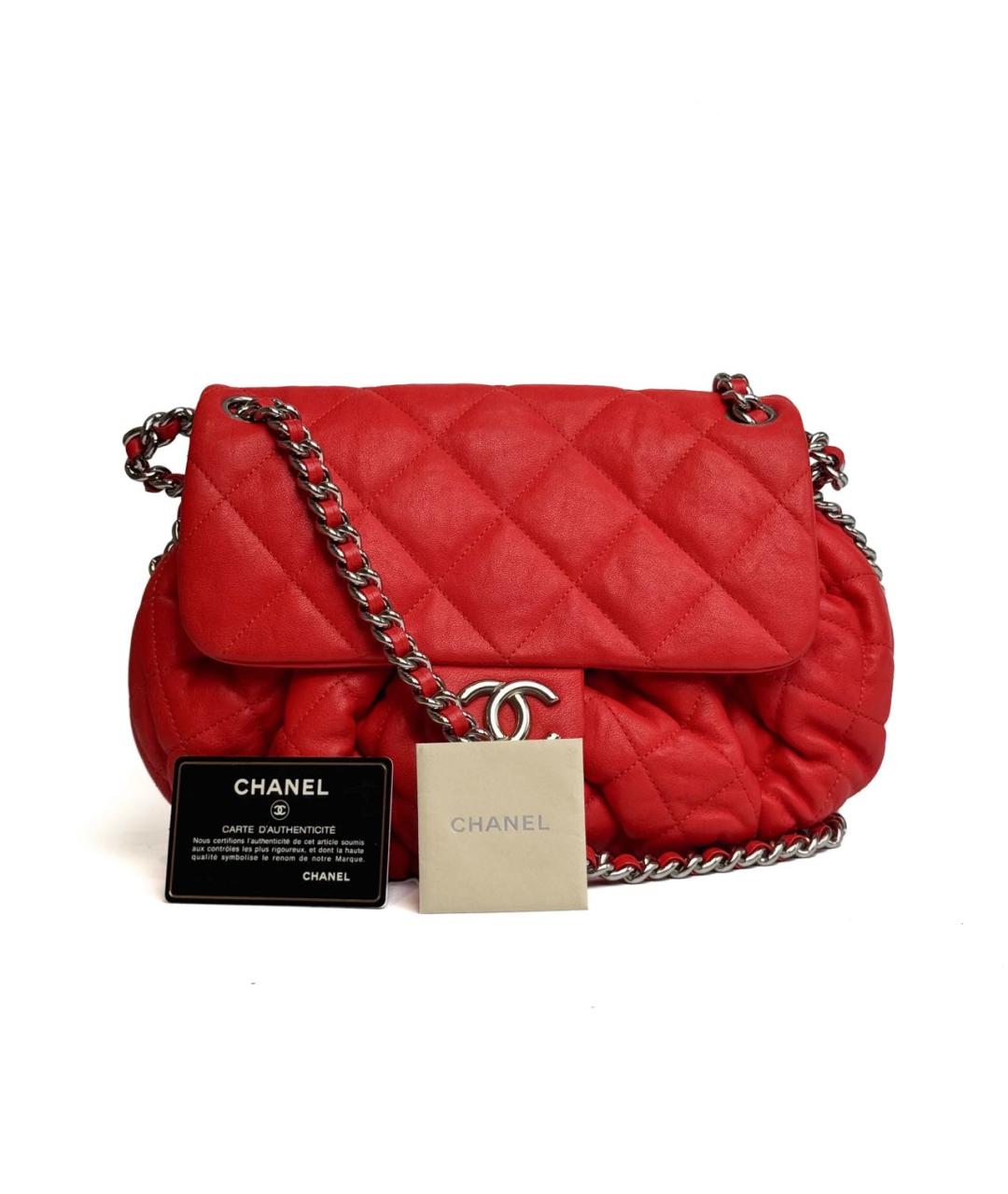 CHANEL Красная кожаная сумка через плечо, фото 2