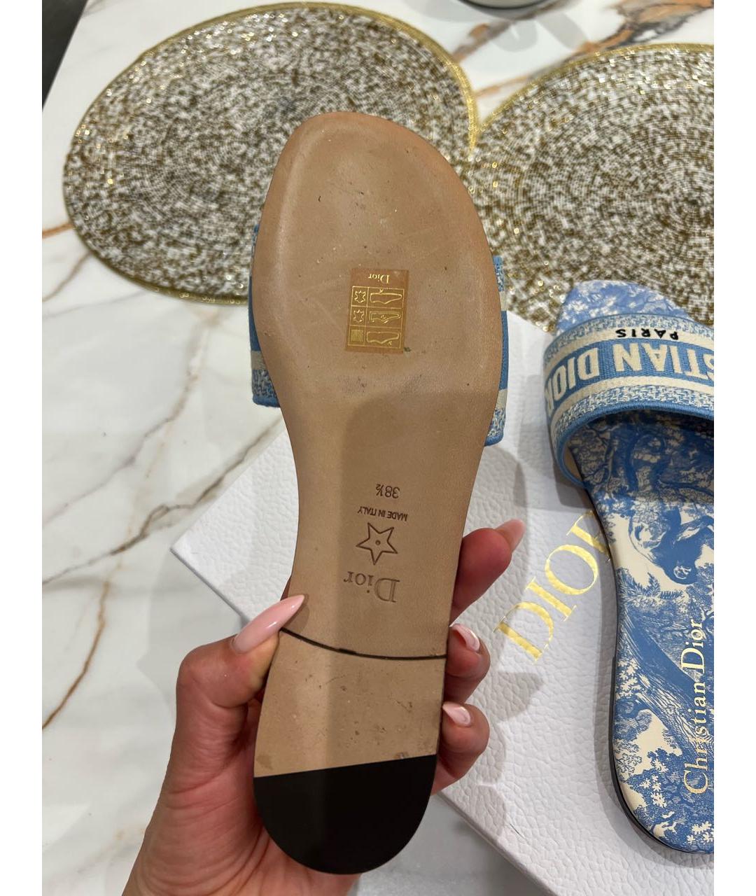 CHRISTIAN DIOR Голубые текстильные мюли, фото 6