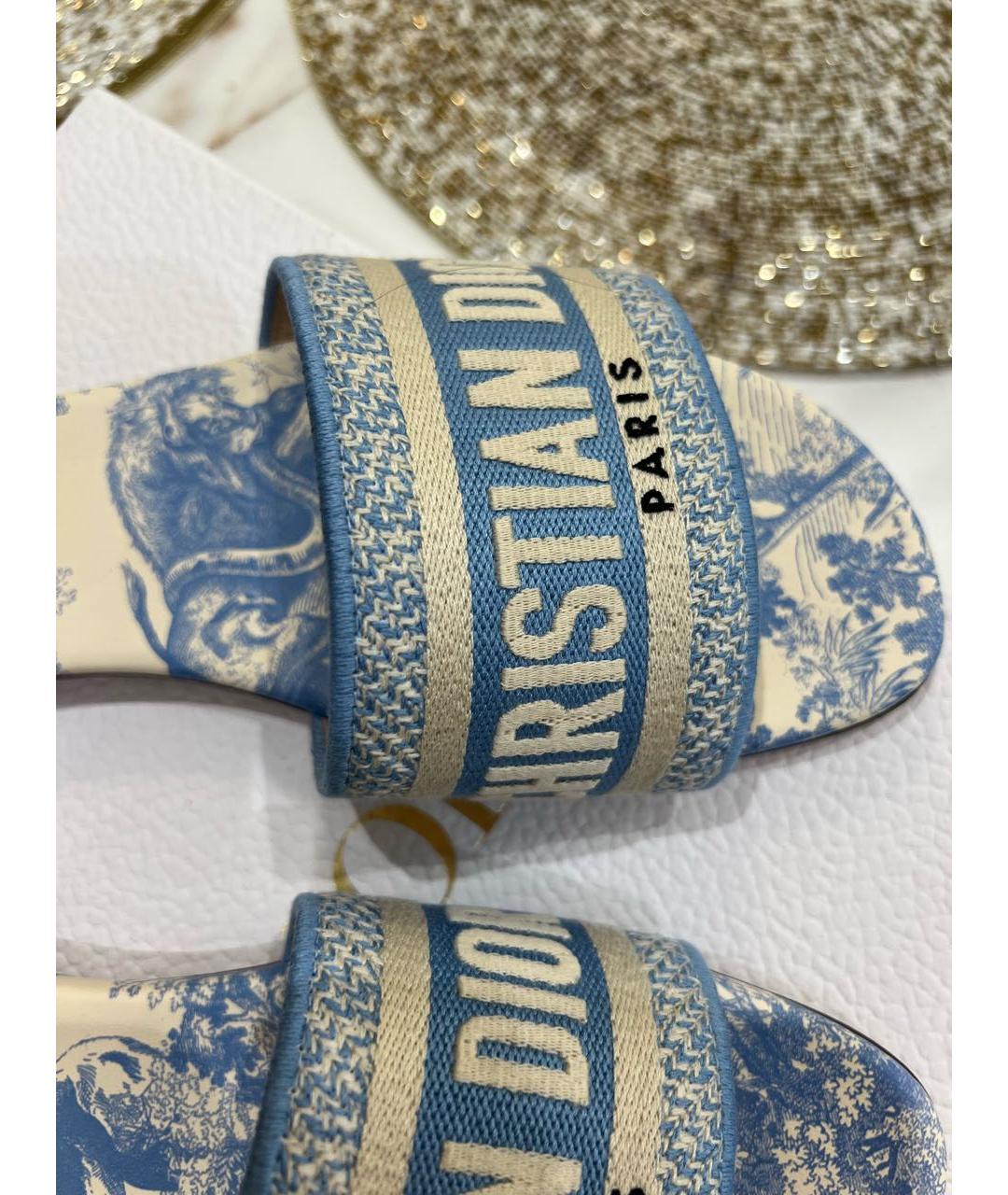 CHRISTIAN DIOR Голубые текстильные мюли, фото 5