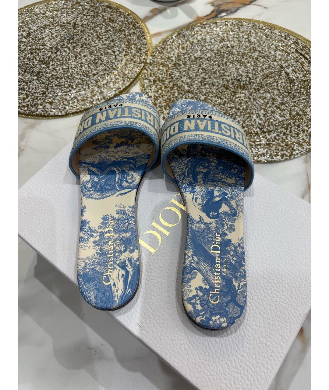 CHRISTIAN DIOR Голубые текстильные мюли, фото 3