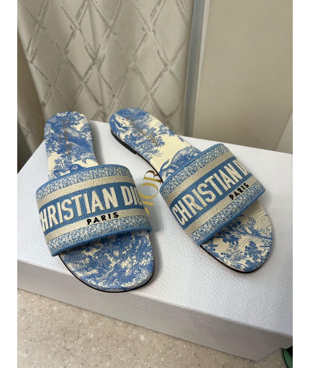CHRISTIAN DIOR Голубые текстильные мюли, фото 2