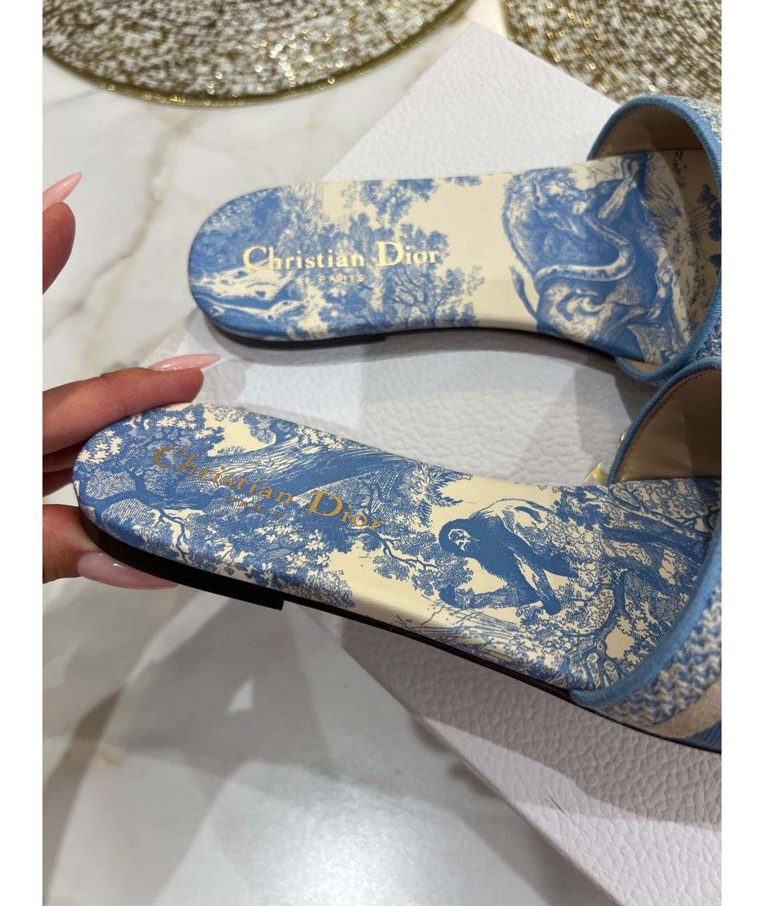 CHRISTIAN DIOR Голубые текстильные мюли, фото 8