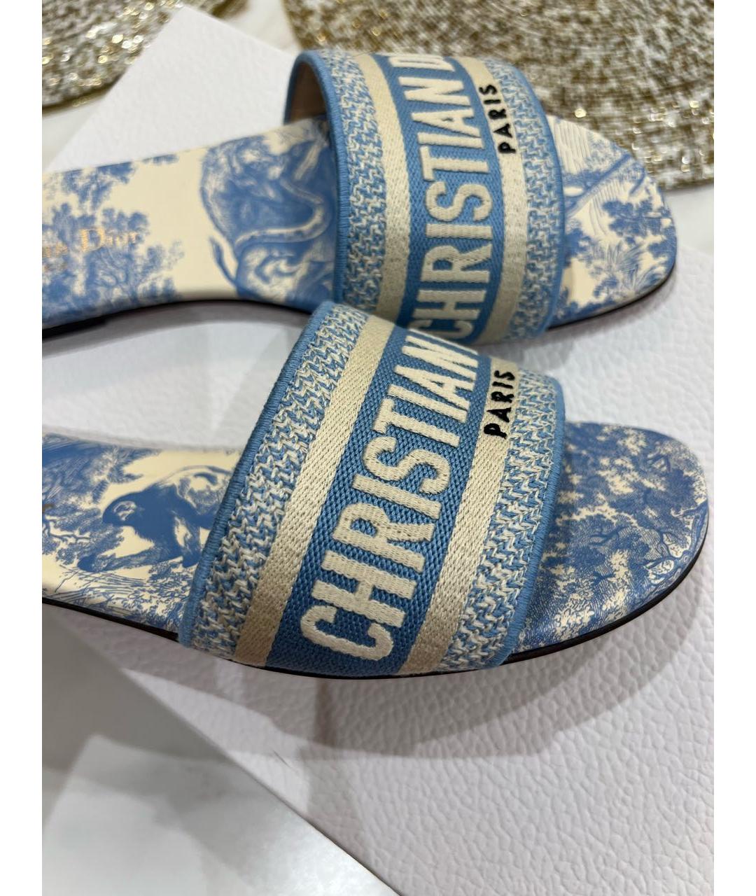 CHRISTIAN DIOR Голубые текстильные мюли, фото 4