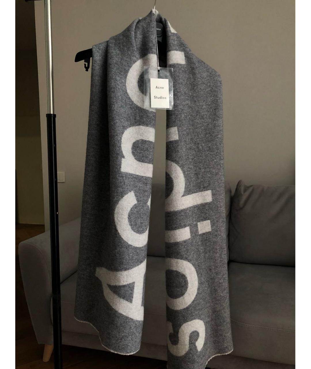 ACNE STUDIOS Серый шерстяной шарф, фото 2