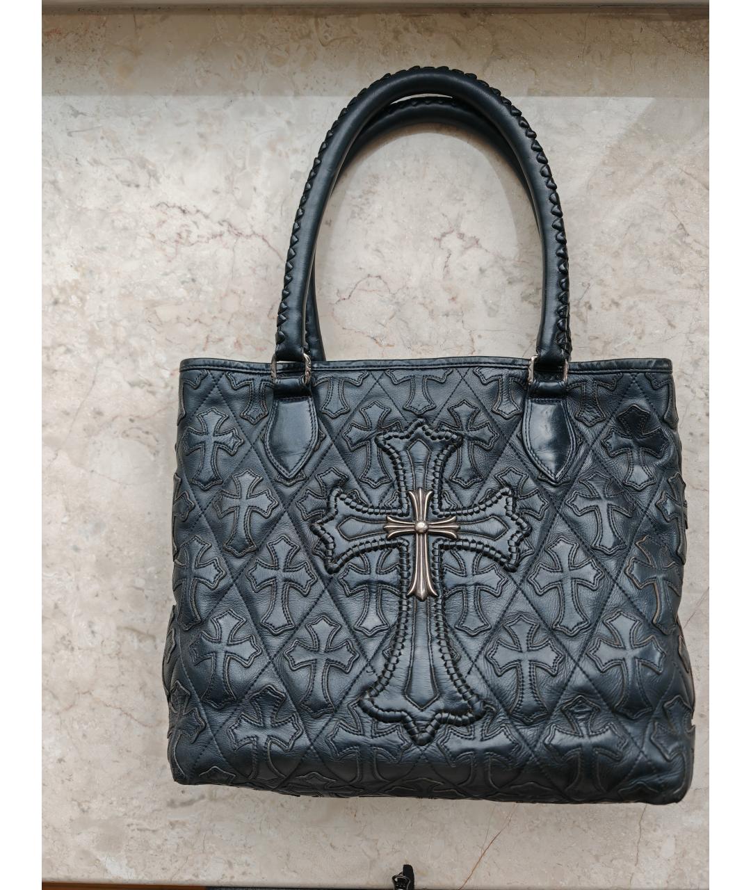 CHROME HEARTS Черная кожаная сумка тоут, фото 4