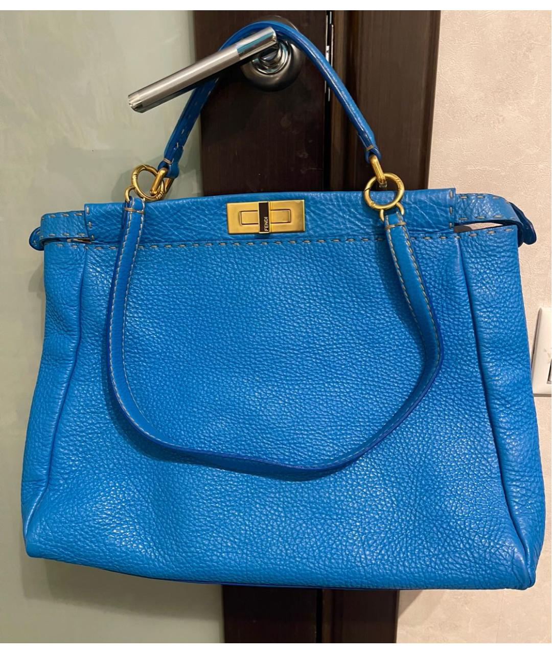 FENDI Синяя кожаная сумка с короткими ручками, фото 9