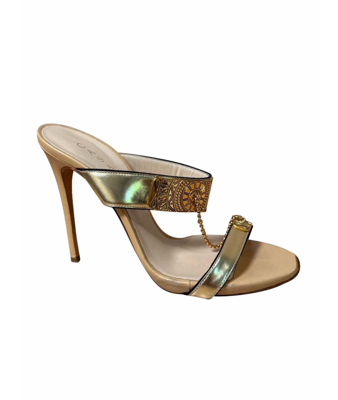 CASADEI Золотые кожаные босоножки, фото 1