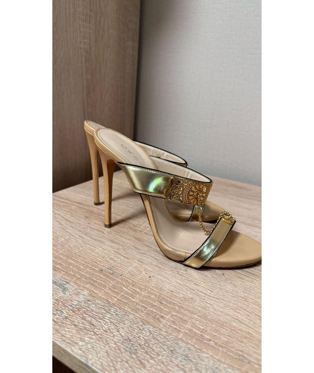 CASADEI Золотые кожаные босоножки, фото 6