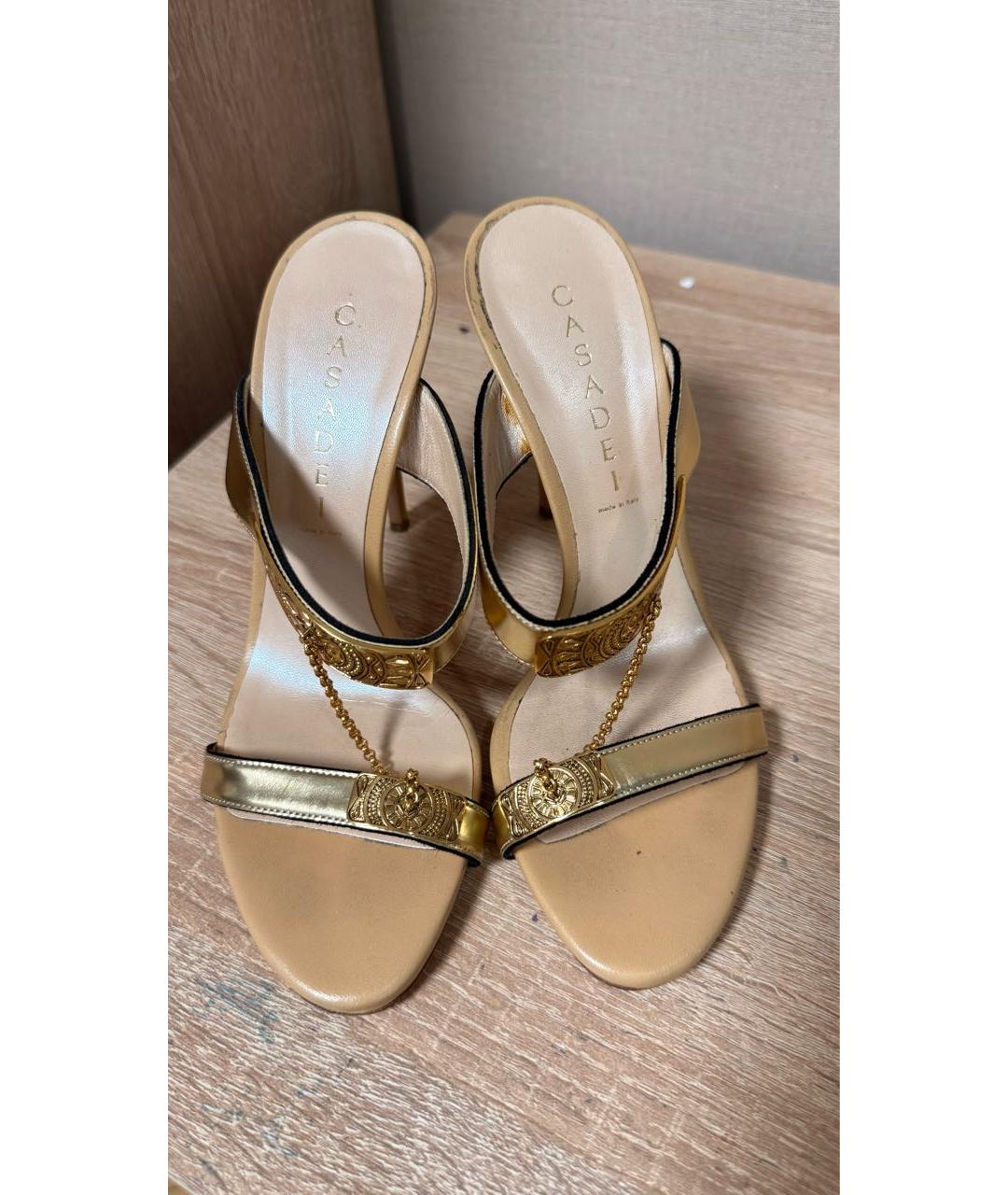 CASADEI Золотые кожаные босоножки, фото 3