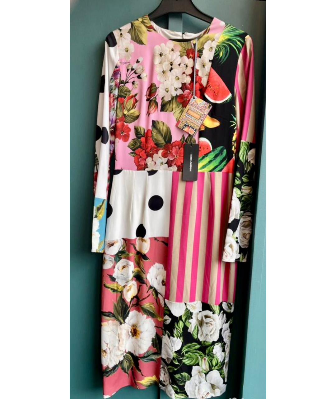 DOLCE&GABBANA Мульти шелковое коктейльное платье, фото 9