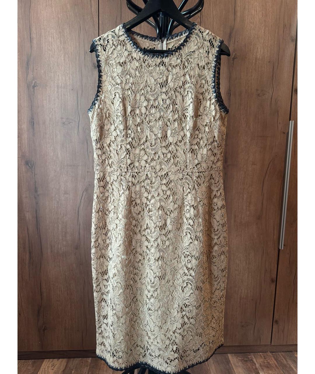 DOLCE&GABBANA Бежевое кружевное коктейльное платье, фото 9