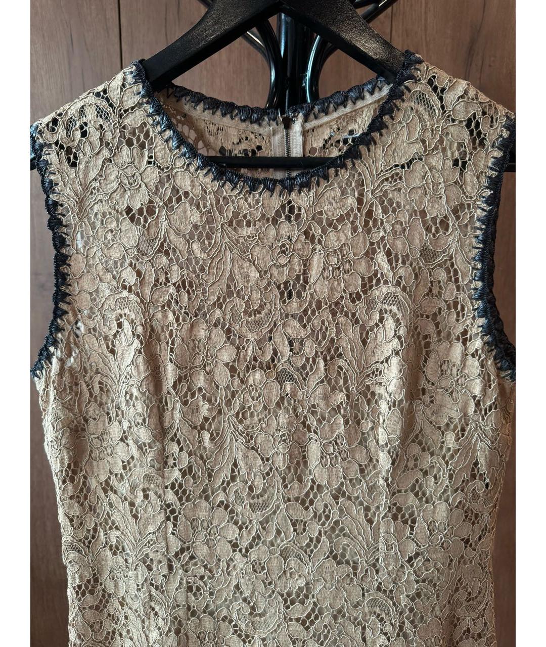 DOLCE&GABBANA Бежевое кружевное коктейльное платье, фото 3