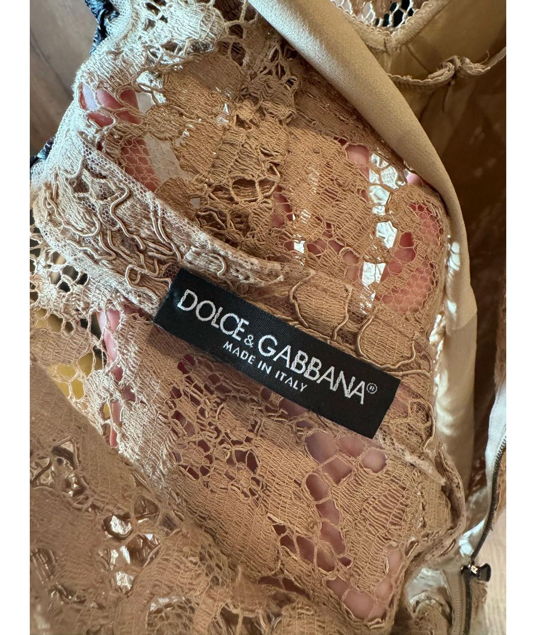 DOLCE&GABBANA Бежевое кружевное коктейльное платье, фото 5