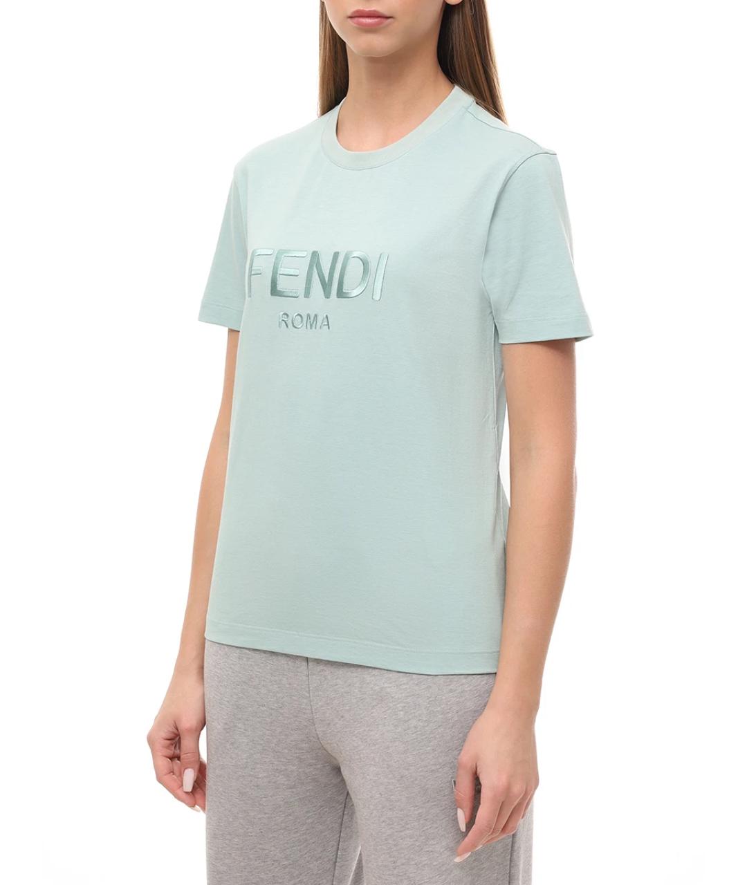 FENDI Бирюзовая хлопковая футболка, фото 4